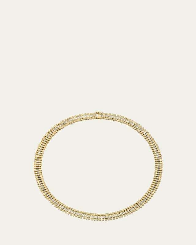 14K Yellow Gold Baguette Diamond Stacked Eternity Necklace